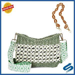 Straw Woven Crossbody Bag Handmade Boho Retro Beach Purse Shoulder Bag